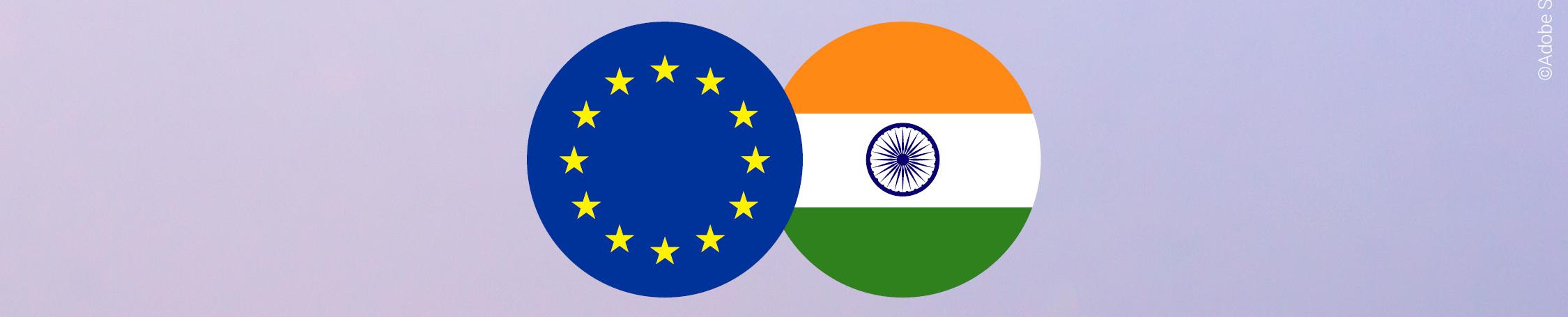 EU and India flags in round shapes