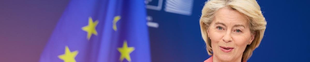 Ursula von der Leyen, President of the European Commission, on the podium