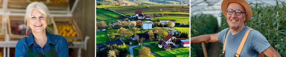patchork of portrait of farmers and agricultural activities