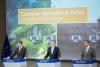 EVP Fitto, Commissioner Dombrovskis and Commissioner Hansen in the EC press room